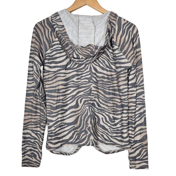 Chaser Soft Cozy Zebra Print Twist Front‎ Pullover Hoodie Thumbholes Size S - Picture 2 of 10